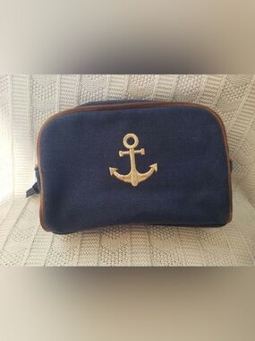 Spartina 449 Navy Canvas Dopp Kit with Gold Anchor